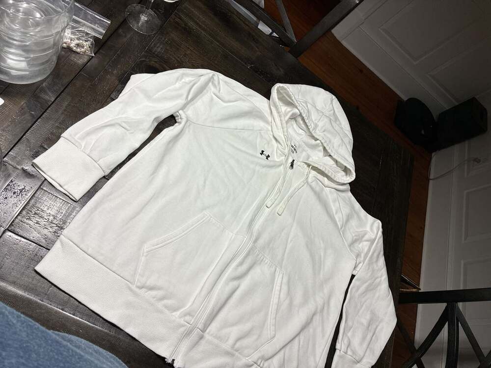 Under Armour Full Zip Hoodie Size 1X White Long Sleeve Pocket Athletic Top